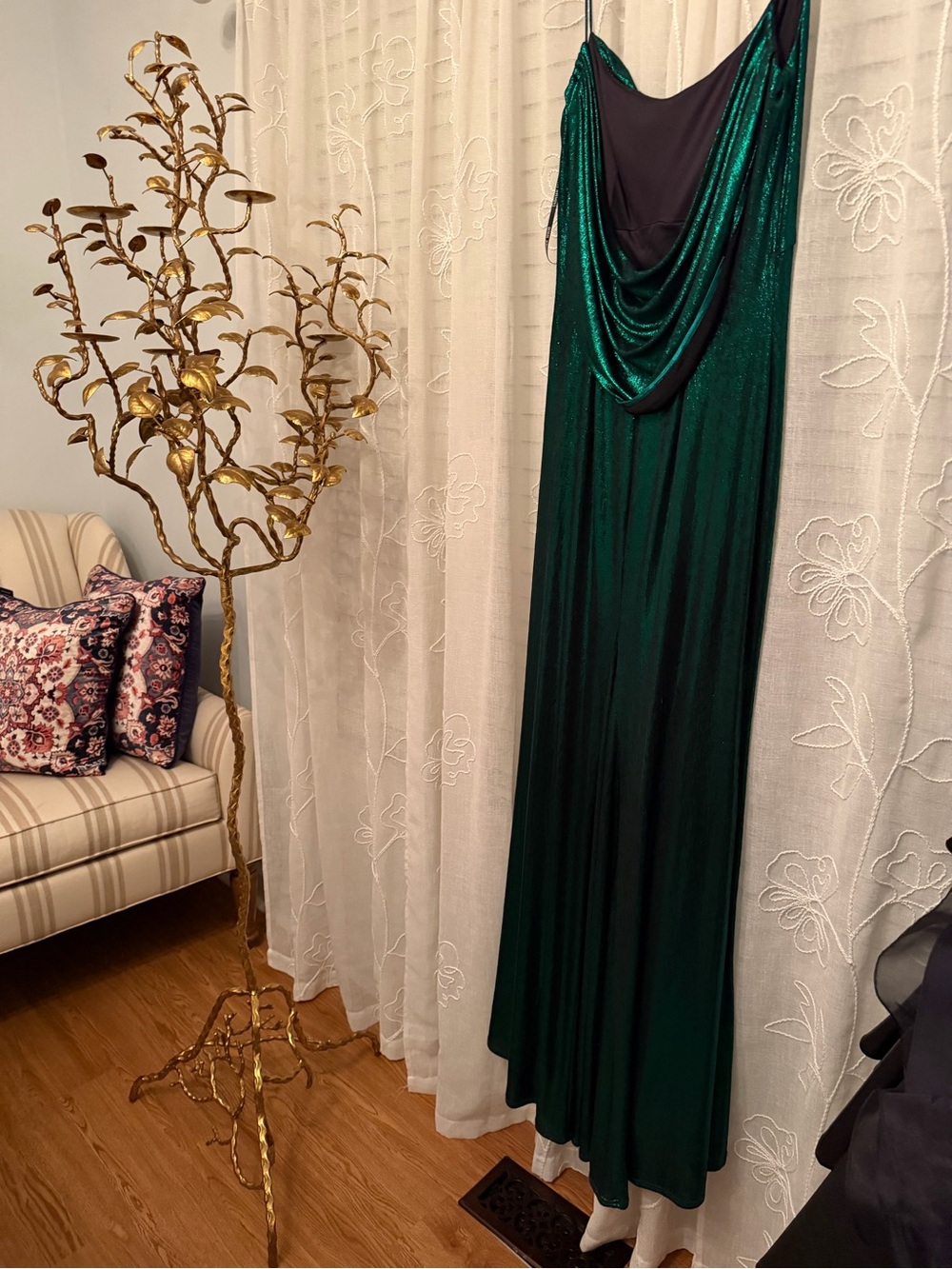 Tadashi Shoji Emerald Green Cowl Neck Slip Dress - Picture 5 of 6
